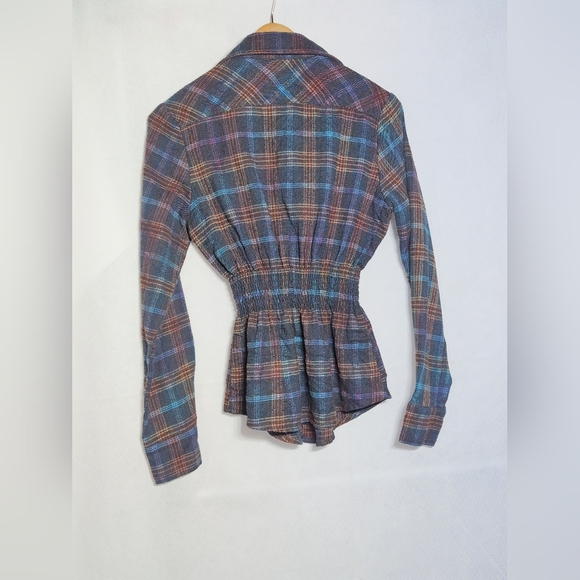 Vintage Wet Seal Sz S Plaid Button-Up Shirt with Smocked Waist - Picture 5 of 6